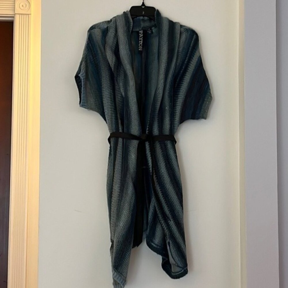 🩵💚 Payton Striped Open-Front Knit Cardigan w/ Belt | Size M